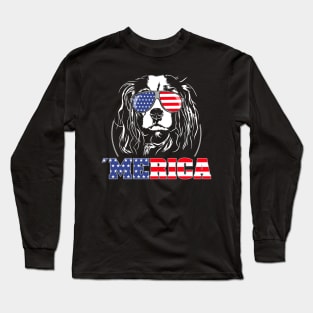 Proud Cavalier King Charles Spaniel American Flag Merica dog Long Sleeve T-Shirt